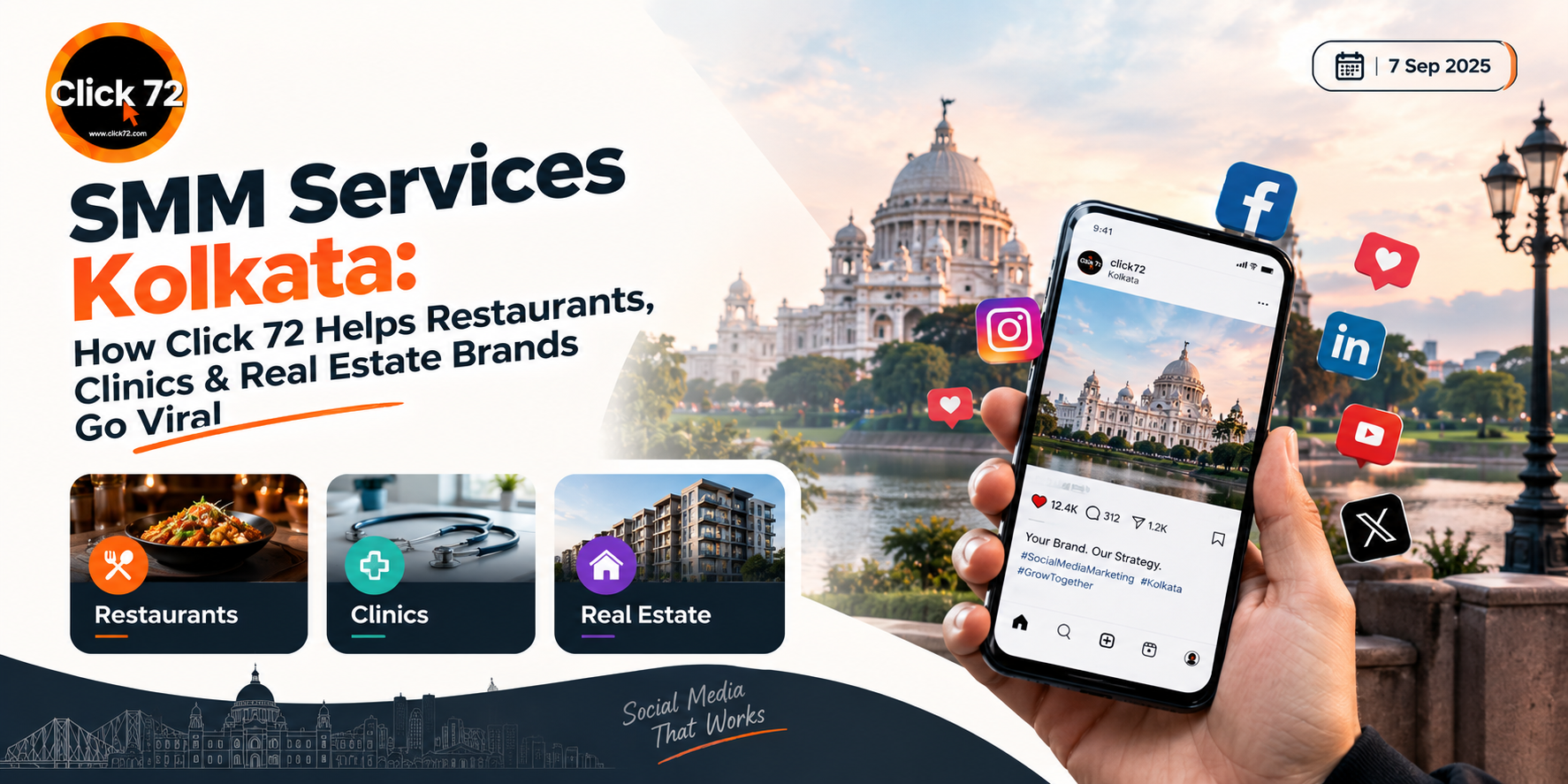 SMM Services Kolkata: How Click 72 Helps Restaurants, Clinics & Real Estate Brands Go Viral